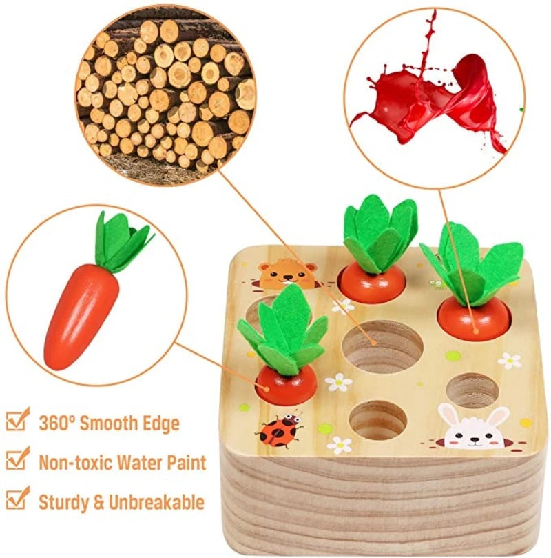 Montessori Toys for 1 Year Baby Pull Carrot Set Game Kids Wooden Toy - Baby Kingdom