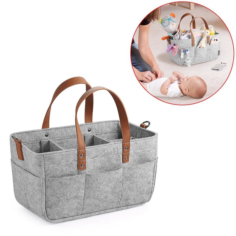 Baby Felt Storage Nursery Organizer Basket Infant Diaper Bag with Handle - Baby Kingdom