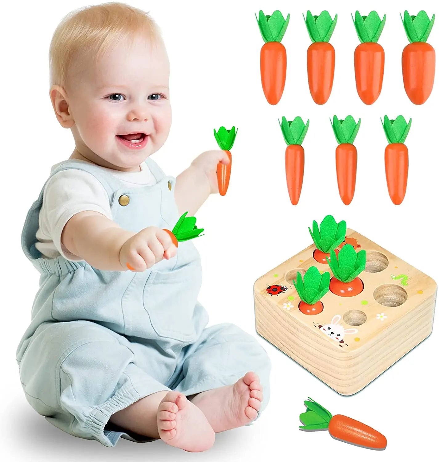 Montessori Toys for 1 Year Baby Pull Carrot Set Game Kids Wooden Toy - Baby Kingdom