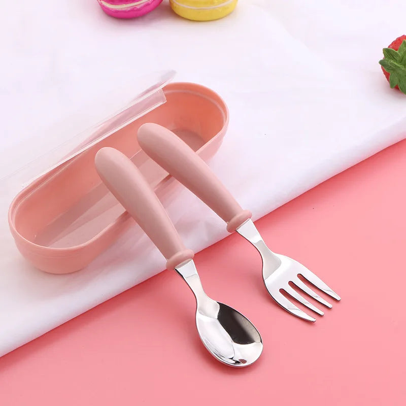 3pcs Children Spoon Forks Box Kids Stainless Steel Kids Cutlery - Baby Kingdom