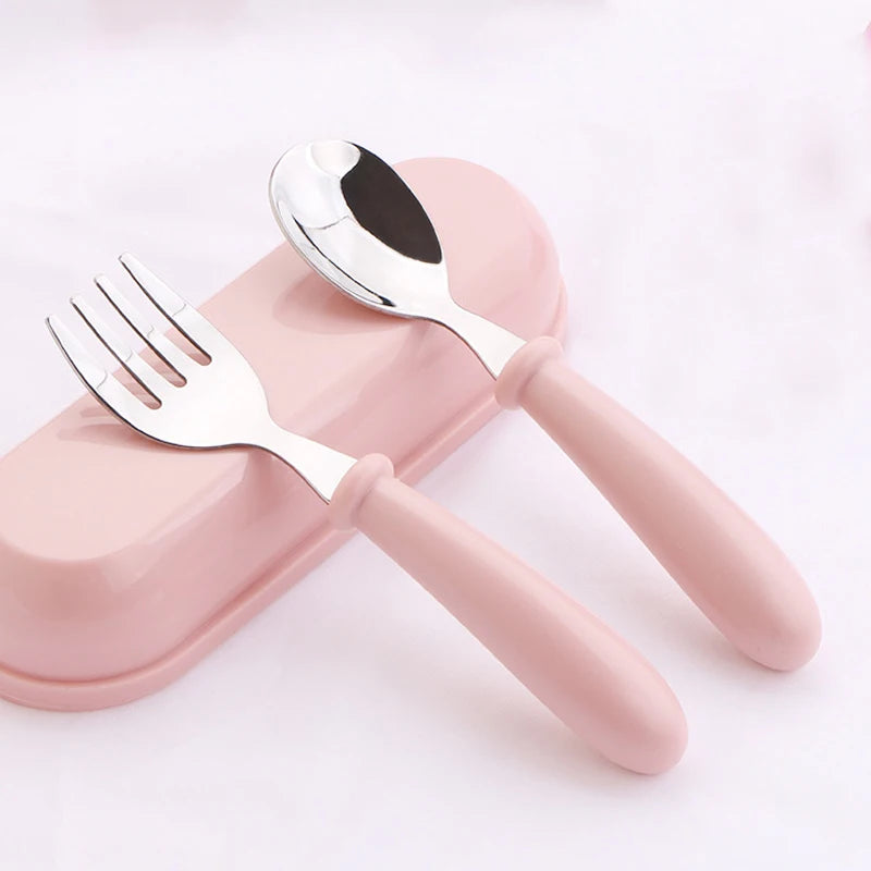 3pcs Children Spoon Forks Box Kids Stainless Steel Kids Cutlery - Baby Kingdom