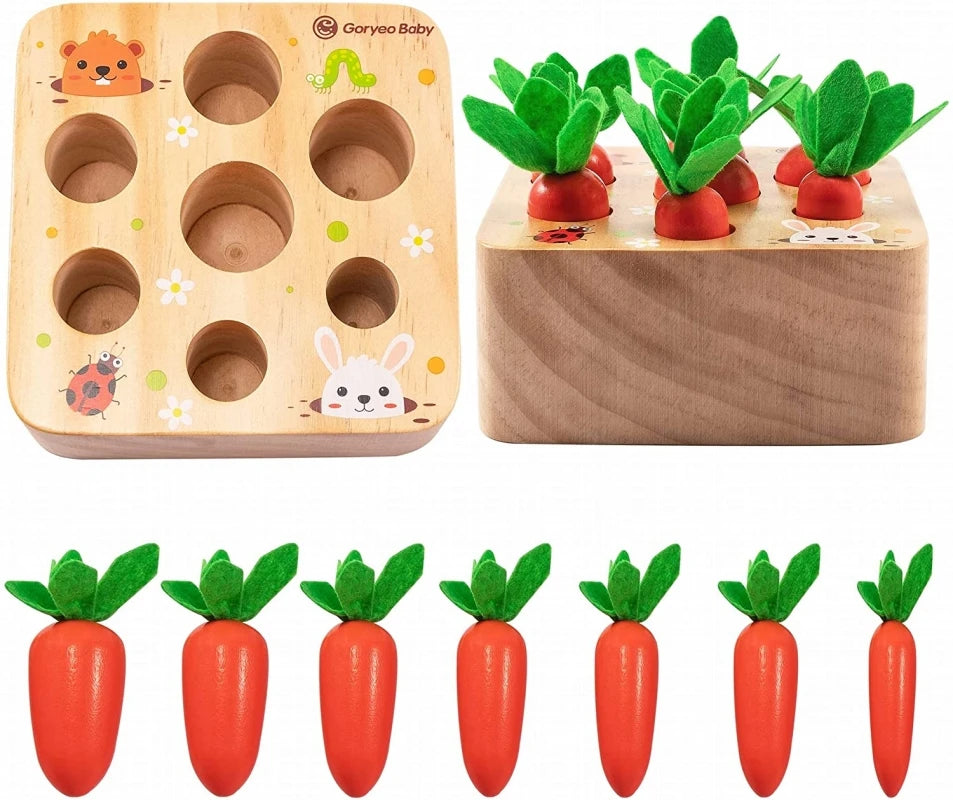 Montessori Toys for 1 Year Baby Pull Carrot Set Game Kids Wooden Toy - Baby Kingdom