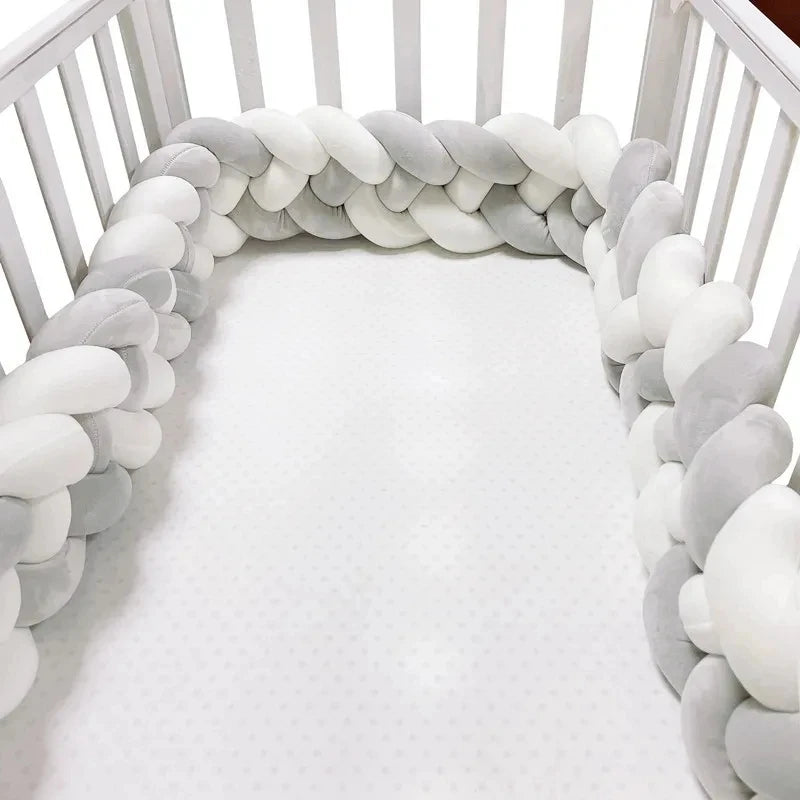 1-3.6M Baby Bed Bumper Handmade Knotted Braid Weaving Plush Crib Protector - Baby Kingdom