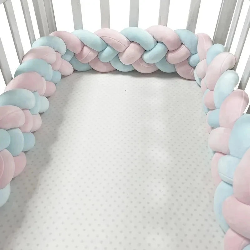 1-3.6M Baby Bed Bumper Handmade Knotted Braid Weaving Plush Crib Protector - Baby Kingdom